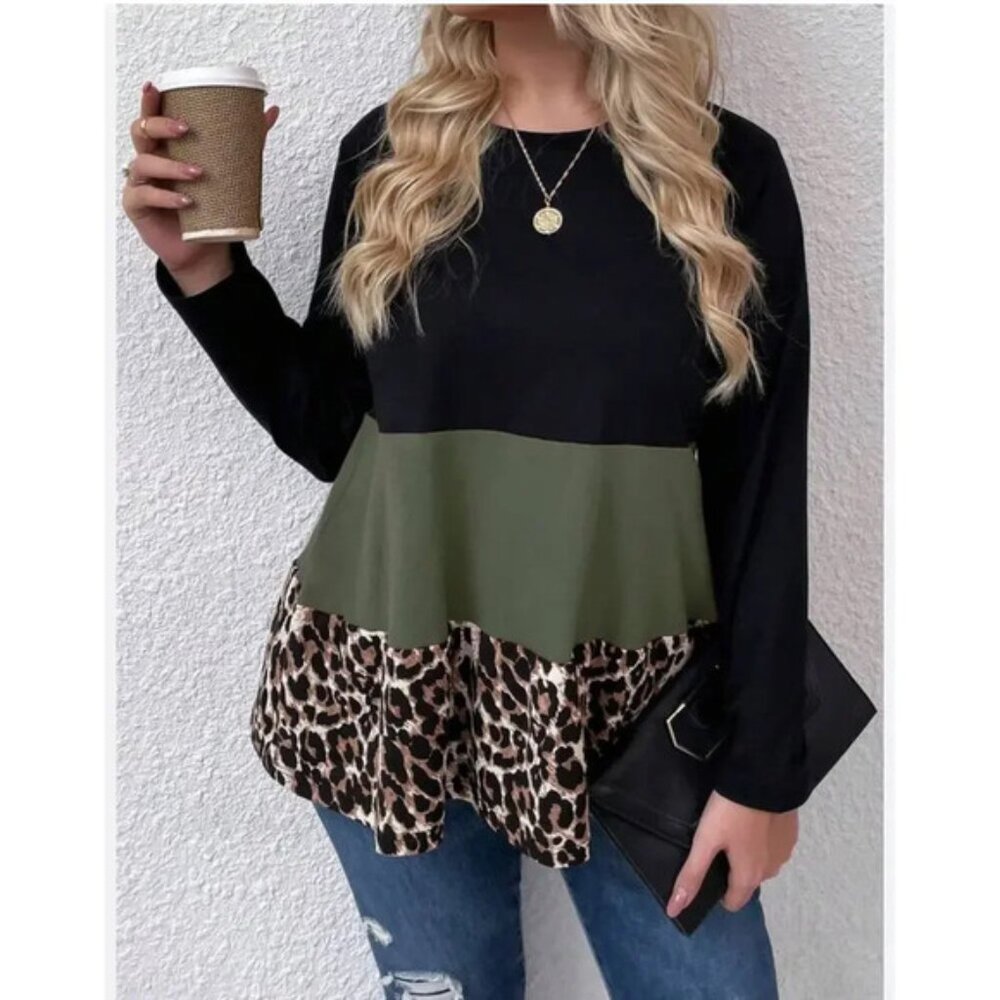 SHEIN Curve 1XL Color Block Top